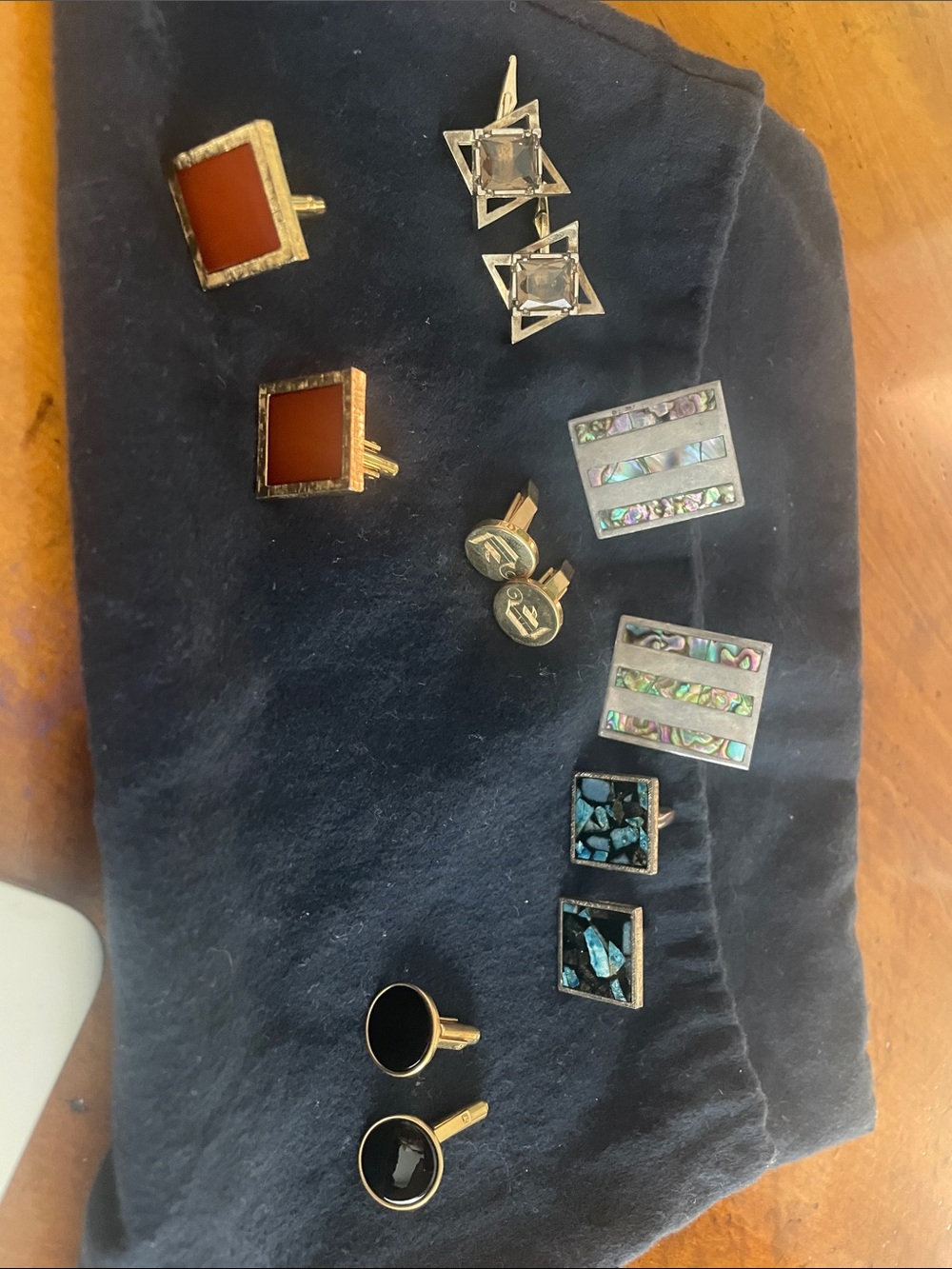 Gold-Tone Women's Cufflink Set with Multi-Color Inlay Accents